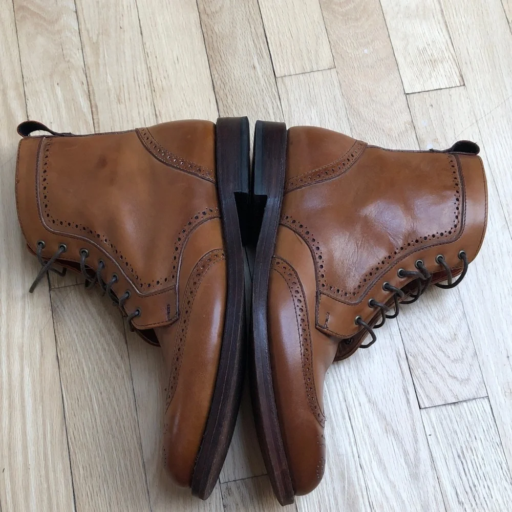 Allen Edmonds Tan Leather Wingtip Boots - Picture 4 of 6